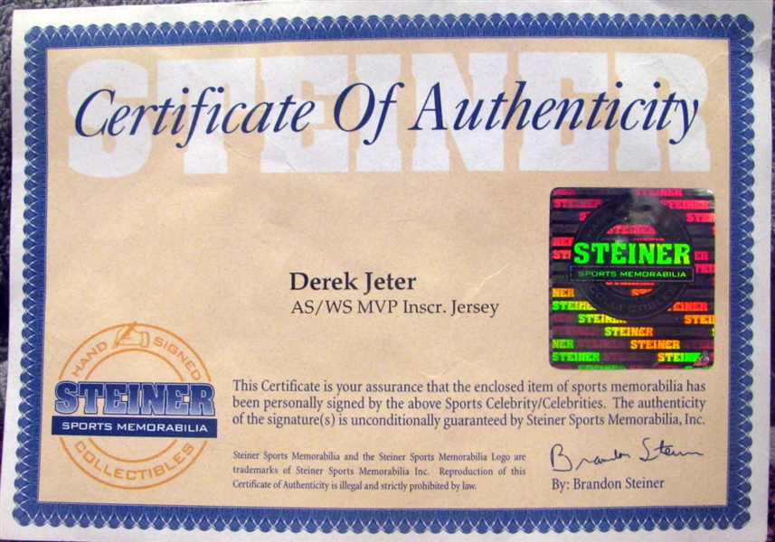 DEREK JETER SIGNED STEINER 2000 ALL-STAR GAME JERSEY w/INSCRIPTION