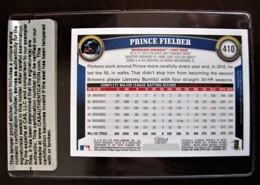 PRINCE FIELDER SIGNED BASEBALL CARD /CAS AUTHENTICATED