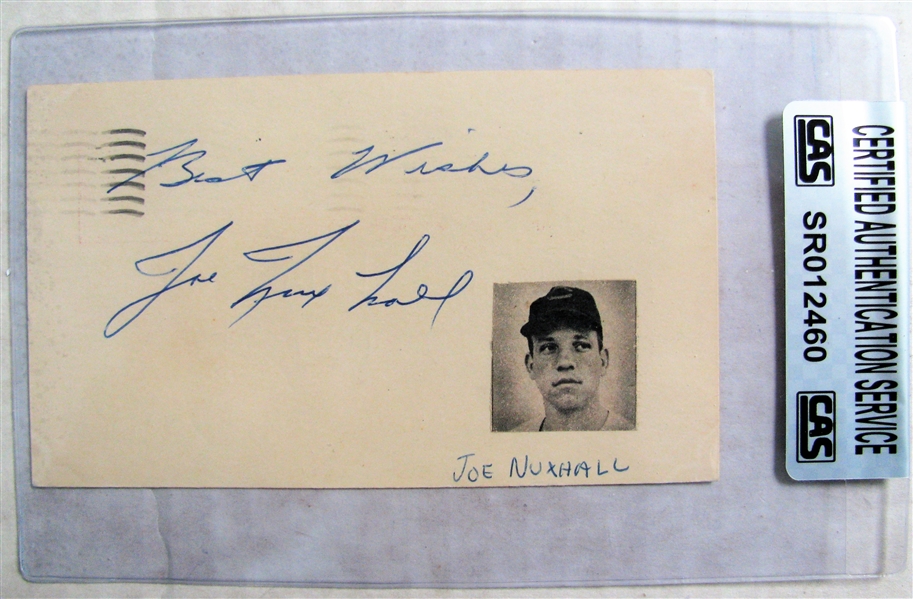 JOE NUXHALL BEST WISHES  SIGNED 1955 GOVERMENT POSTCARD - CAS AUTHENTICATED