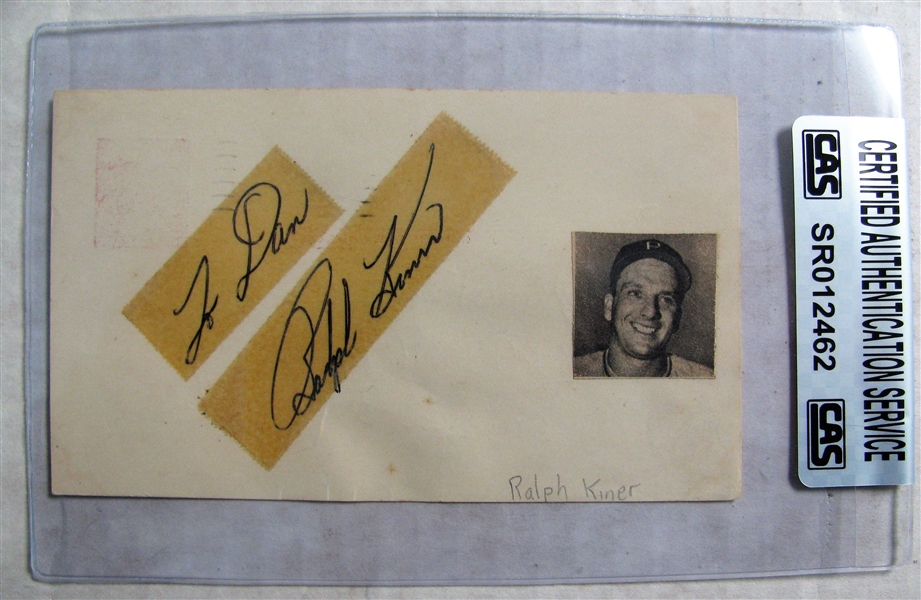 RALPH KINER SIGNED GOVERMENT 1955 POSTCARD - CAS AUTHENTICATED