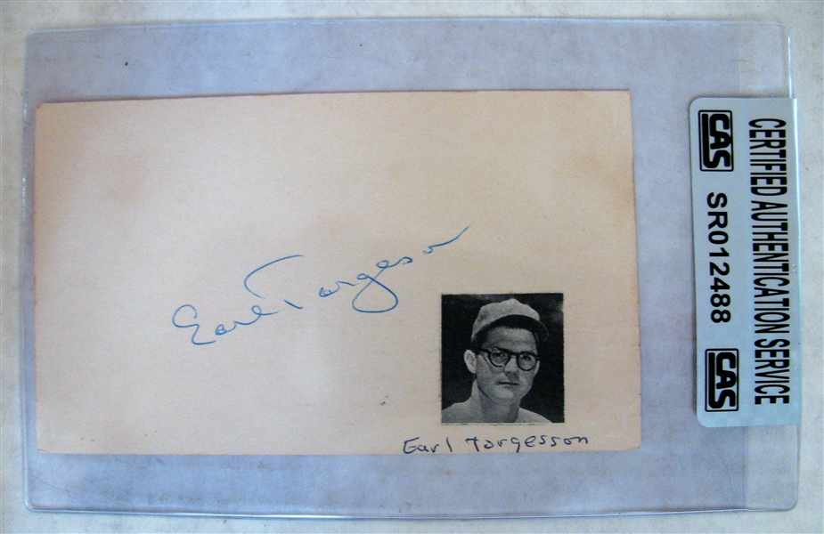 EARL TORGESON SIGNED 1957 GOVERMENT POSTCARD - CAS AUTHENTICATED