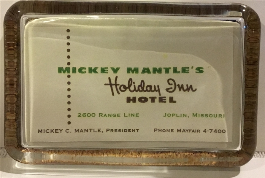 VINTAGE MICKEY MANTLE HOLIDAY INN BUSINESS CARD PAPERWEIGHT