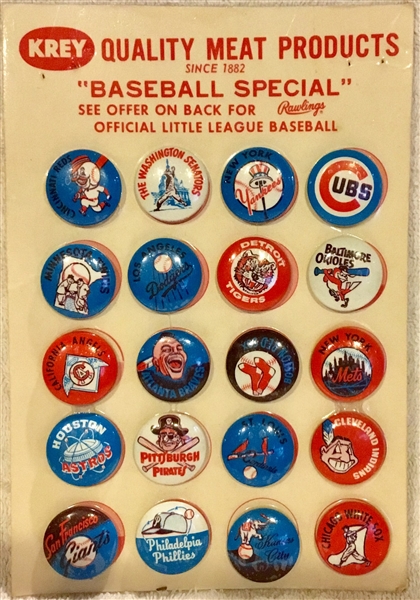 60's KREY MLB PIN SET ON CARD