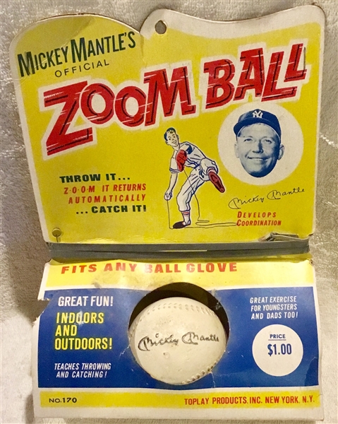 VINTAGE MICKEY MANTLE's ZOOM BALL ON HEADER CARD