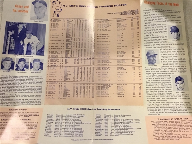 1965 NEW YORK METS SCHEDULE & ROSTER PAMPHLET