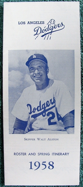 LOS ANGELES DODGERS 1958 ROSTER & SPRING ITINERARY