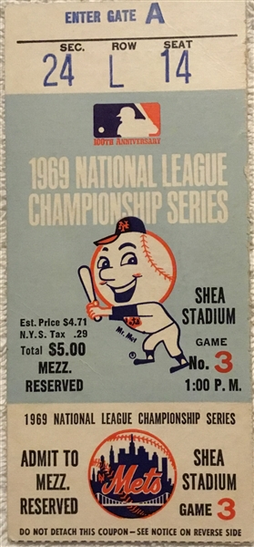 1969 NLCS PROGRAM - METS ISSUE w/ GAME 3 TICKET STUB