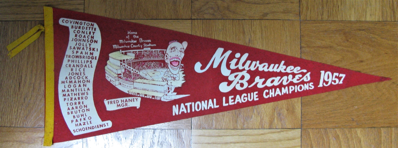 1957 MILWAUKEE BRAVES NATIONAL LEAGUE CHAMPIONS SCROLL PENNANT