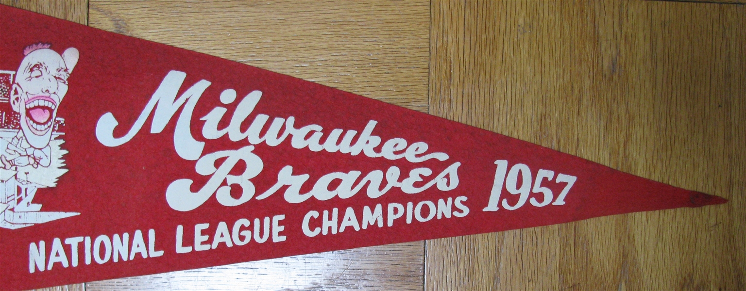 1957 MILWAUKEE BRAVES NATIONAL LEAGUE CHAMPIONS SCROLL PENNANT
