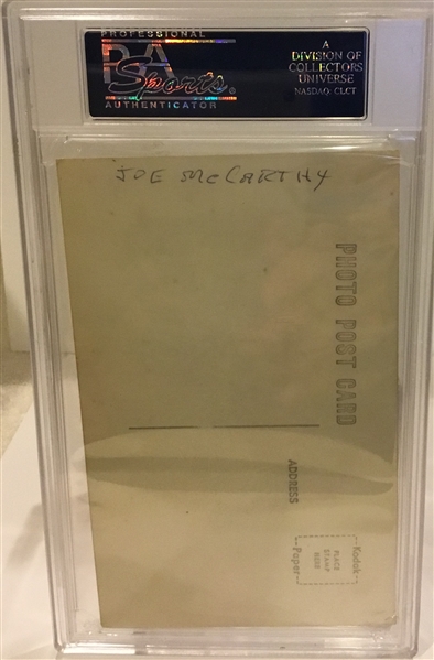 VINTAGE JOE MCCARTHY SIGNED POST CARD w/PSA/DNA