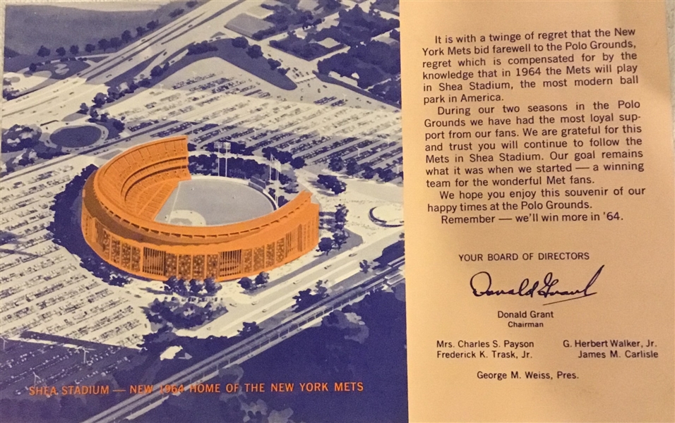 1963 NEW YORK METS OVER-SIZED PROMOTIONAL POST CARD