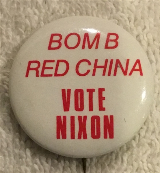 70's RICHARD NIXON BOMB RED CHINA PIN