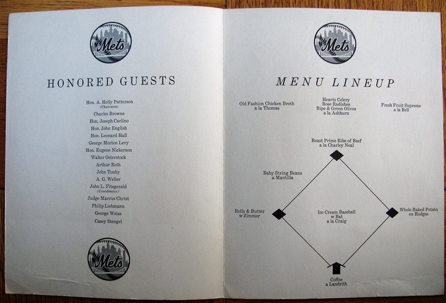 1962 NEW YORK METS WELCOME HOME DINNER