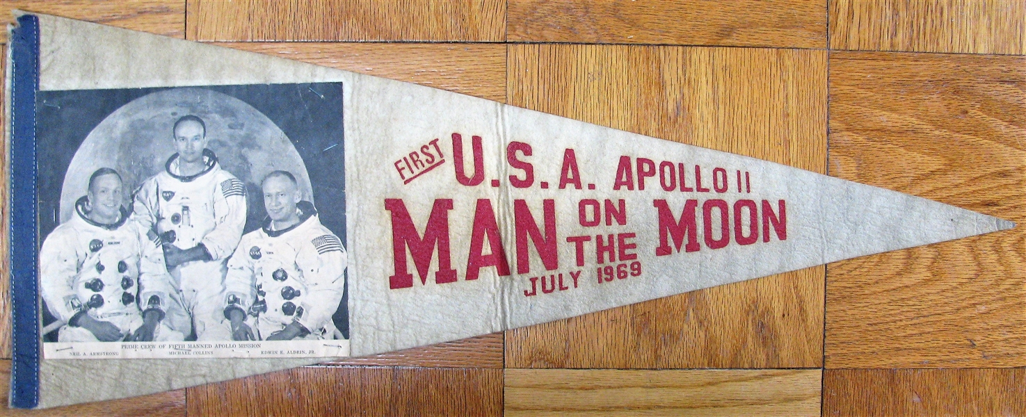 1969 APOLLO 11 FIRST MAN ON THE MOON PICTURE PENNANT