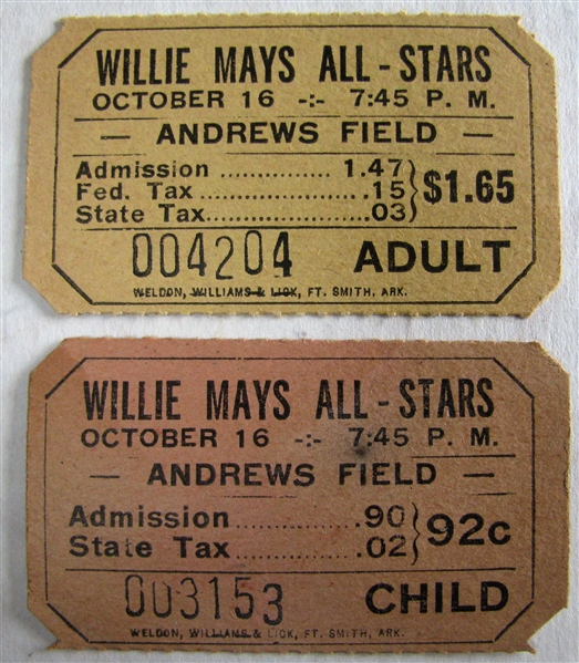 (2) 1956 WILLIE MAYS ALL-STAR TICKETS