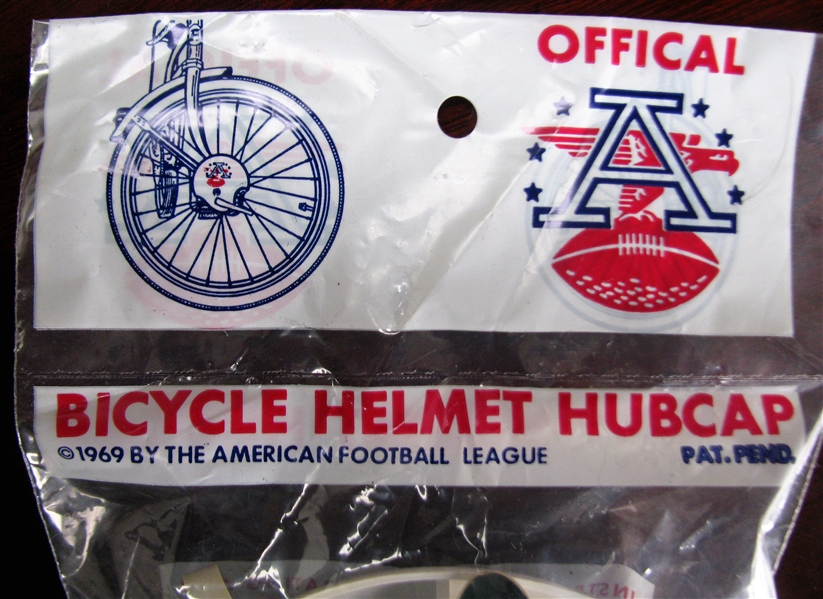 1969 AFL NY JETS BICYCLE HELMET HUBCAP IN SEALED PACKAGE