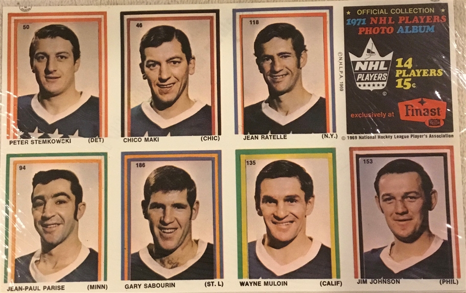 1970-71 EDDIE SARGENT/FINAST NHL PLAYER STAMPS SEALED PACK w/PLANTE