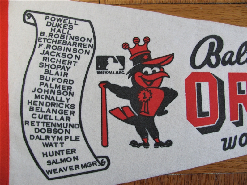 1970 BALTIMORE ORIOLES WORLD CHAMPIONS TEAM SCROLL PENNANT