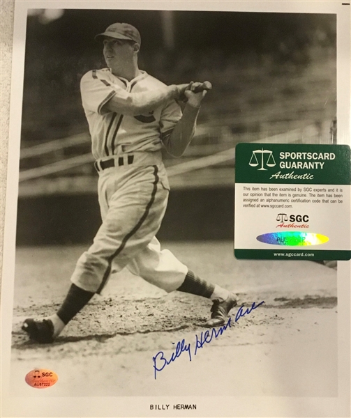BILLY HERMAN CHICAGO CUBS SIGNED PHOTO w/COA