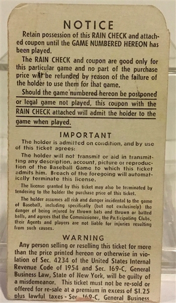 1958 WORLD SERIES TICKET STUB - GAME 5