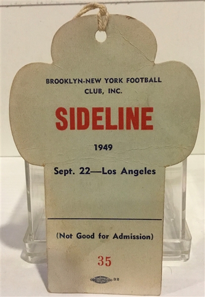 1949 BROOKLYN-NEW YORK YANKEES AAFC SIDELINE PASS