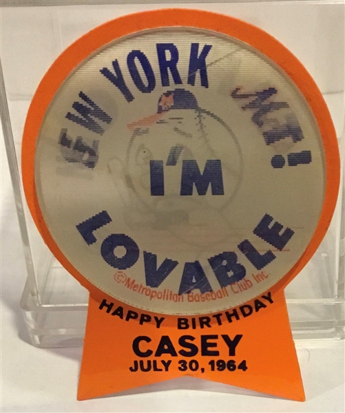 1964 HAPPY BIRTHDAY CASEY NEW YORK METS PIN