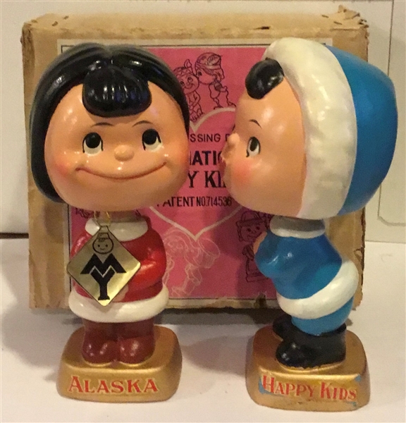 60's HAPPY KIDS ALASKA KISSING PAIR BOBBING HEADS w/BOX