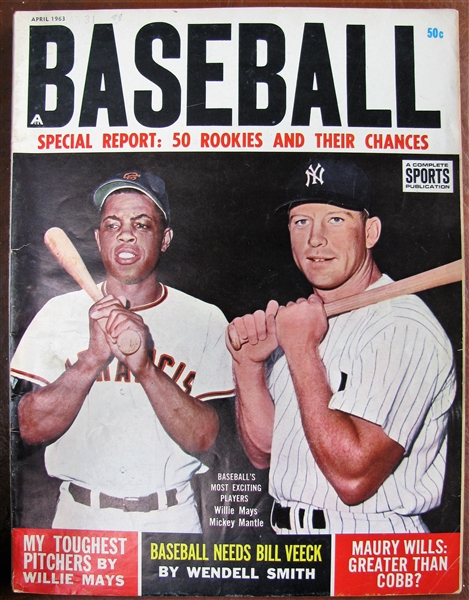 1963 BASEBALL MAGAZINE w/ MICKEY MANTLE & WILLIE MAYS COVER