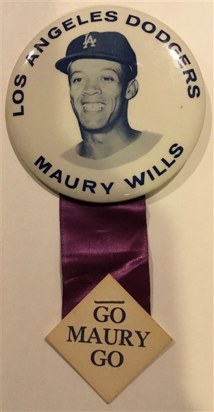 60'S MAURY WILLS LOS ANGELES DODGERS LARGE SIZE PIN