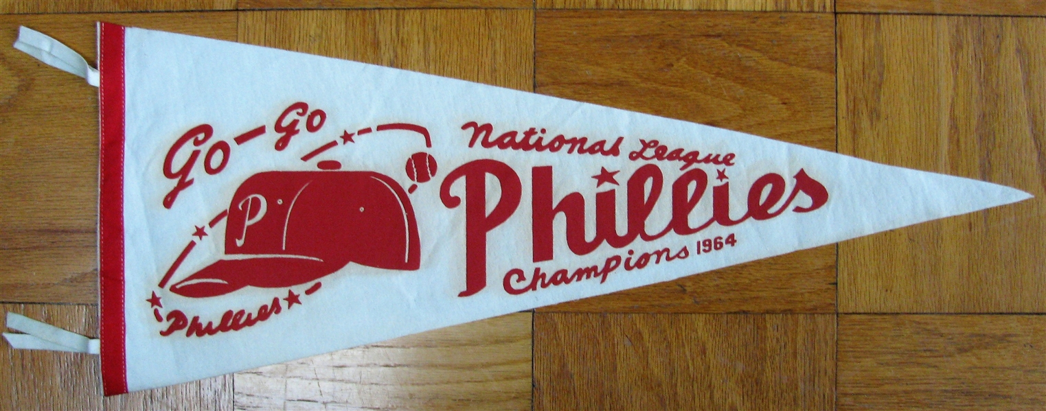 RARE 1964 GO-GO PHILADELPHIA PHILLIES NATIONAL LEAGUE CHAMPIONS PHANTOM (WHITE) PENNANT