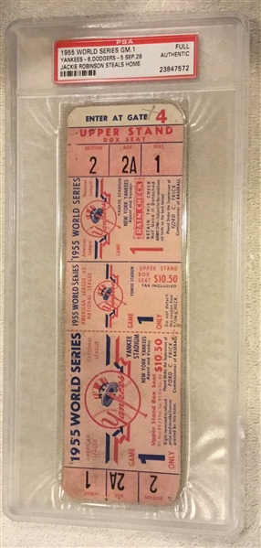 1955 WORLD SERIES FULL TICKET STUB - GAME 1 - ROBINSON STEALS HOME