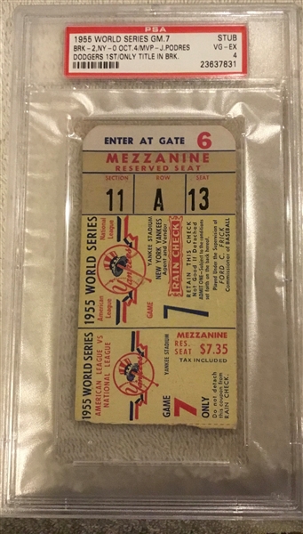 1955 WORLD SERIES TICKET STUB - GAME 7 - w/PSA