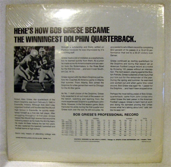 1972 BOB GRIESE RECORD ALBUM - SEALED