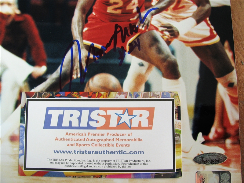 MOSES MALONE #24 SIGNED COLOR PHOTO /TRISTAR
