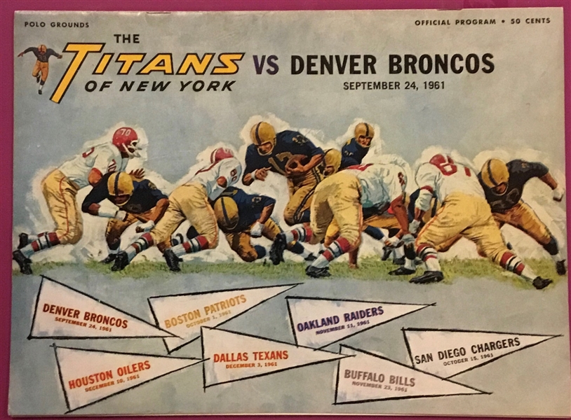 1961 NEW YORK TITANS vs DENVER BRONCOS PROGRAM w/TICKET
