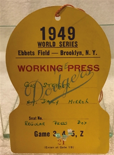 1949 WORLD SERIES PRESS PASS - EBBETS FIELD