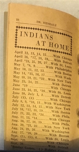 1927 CLEVELAND INDIANS SCHEDULE BOOKLET- RARE!