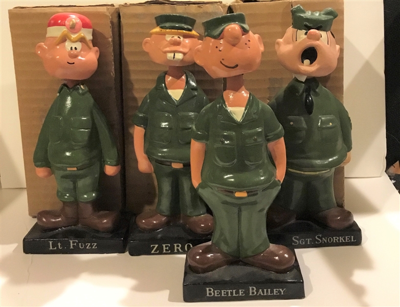 60's BEETLE BAILEY COMIC BOBBING HEADS - COMPLETE SET OF 4 w/BOXES