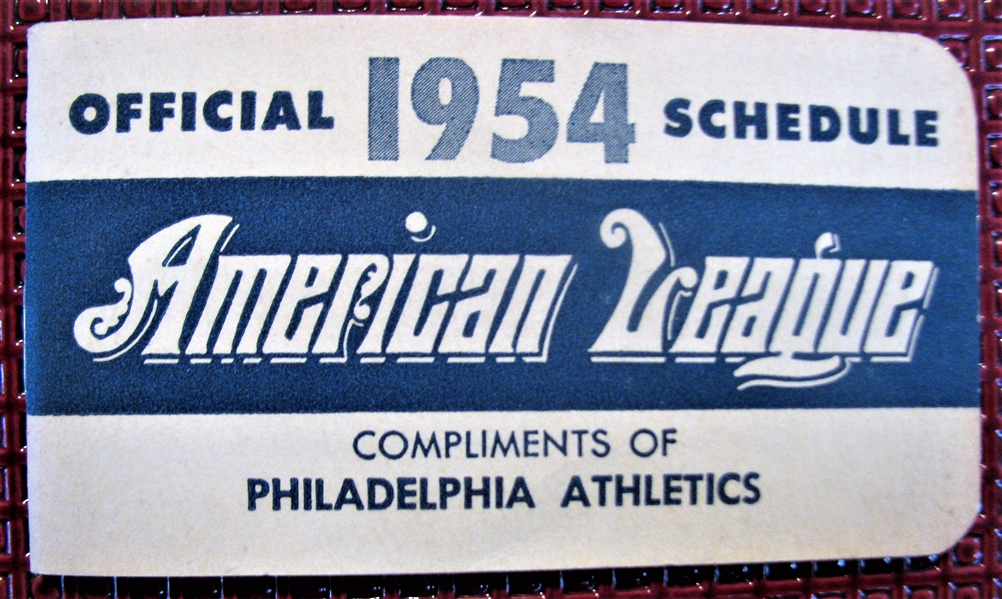 1954 AMERICAN LEAGUE POCKET SCHEDULE- PHILADELPHIA ATHLETIC ISSUE