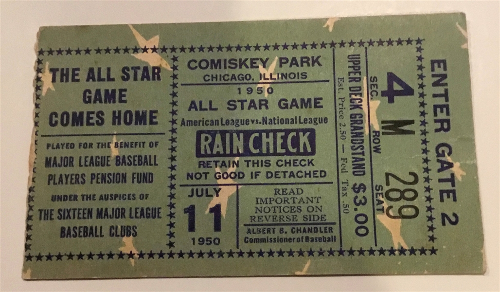 1950 ALL-STAR GAME TICKET STUB @ COMISKEY PARK