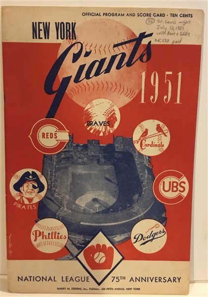 1951 N.Y. GIANTS vs STL. CARDINALS PROGRAM @ POLO GROUNDS