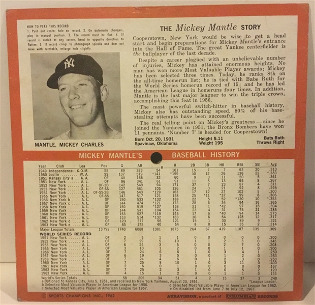 60's MICKEY MANTLE AURAVISION RECORD