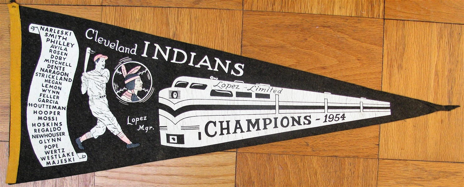 1954 CLEVELAND INDIANS CHAMPIONS PENNANT w/ AL LOPEZ