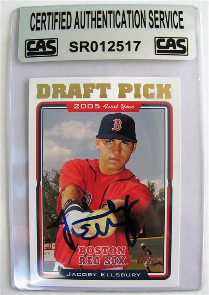 JACOBY ELLSBURY SIGNED DRAFT PICK ROOKIE BASEBALL CARD /CAS AUTHENTICATED