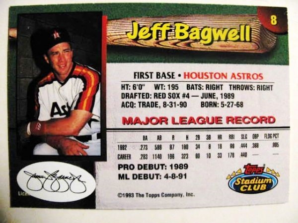 JEFF BAGWELL SIGNED BASEBALL CARD w/JSA