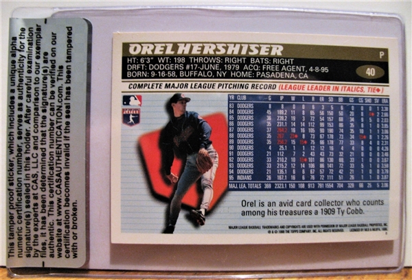 OREL HERSHISER SIGNED BASEBALL CARD w/CAS