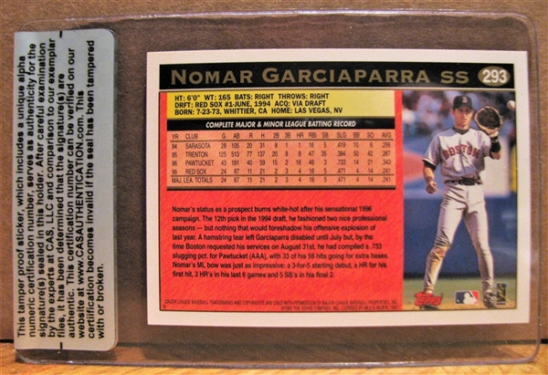 NOMAR GARCIAPARRA SIGNED BASEBALL CARD w/CAS