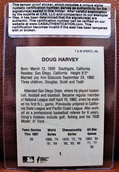 DOUG HARVEY SIGNED BASEBALL CARD w/CAS