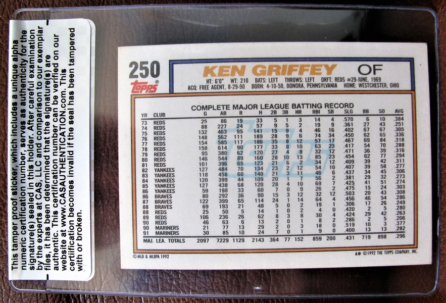 KEN GRIFFEY SIGNED BASEBALL CARD w/CAS