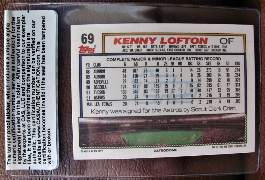 KENNY LOFTON SIGNED BASEBALL CARD w/CAS